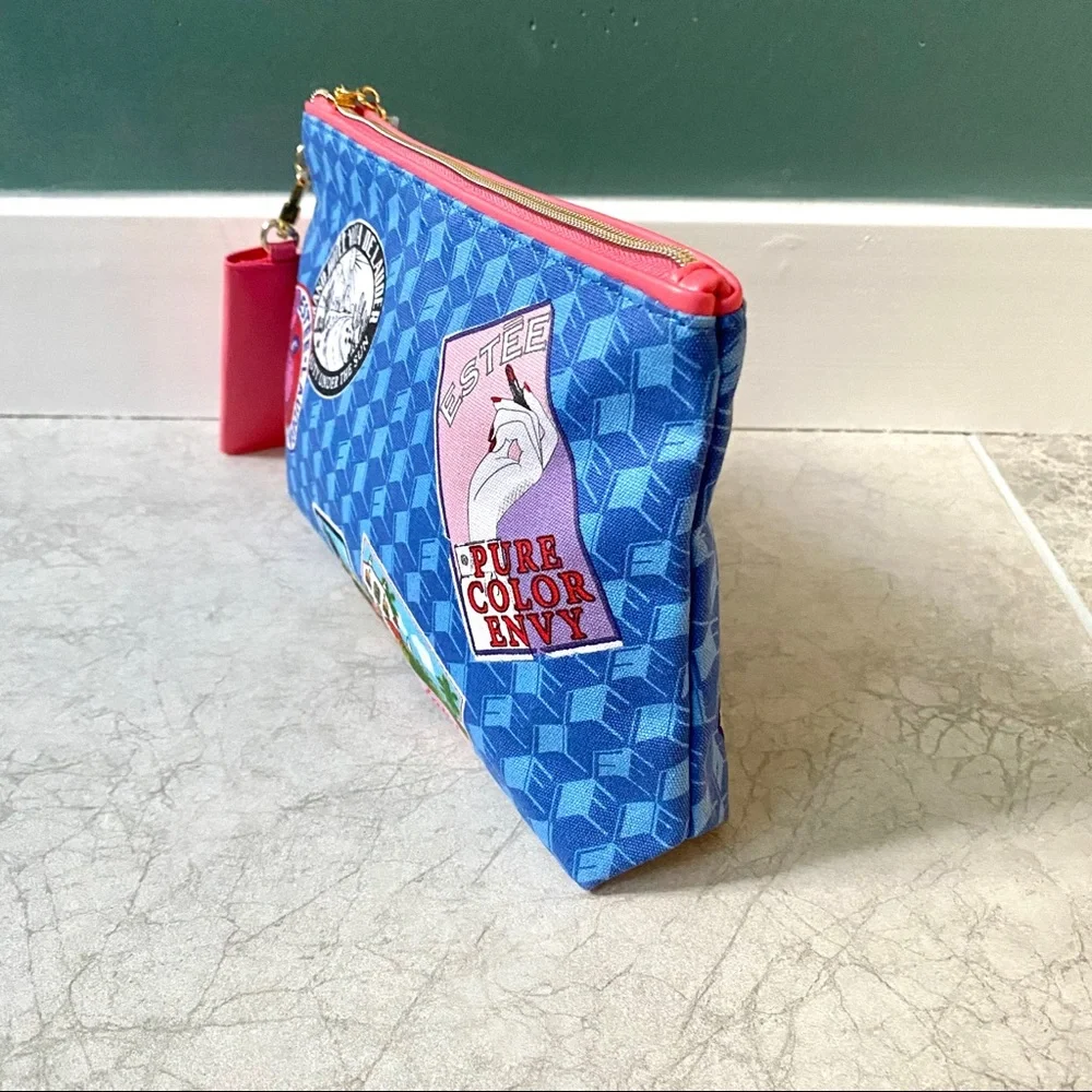 ESTEE LAUDER Cosmetic Makeup Pouch zipper Bag TRAVEL THEME with Card Holder case